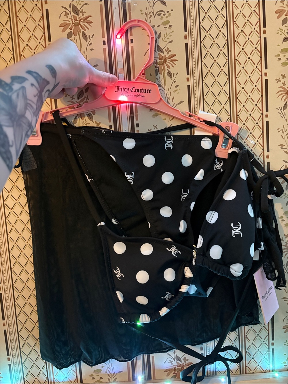 Juicy Couture Black and White Polka Dot Bikini with Logo Print